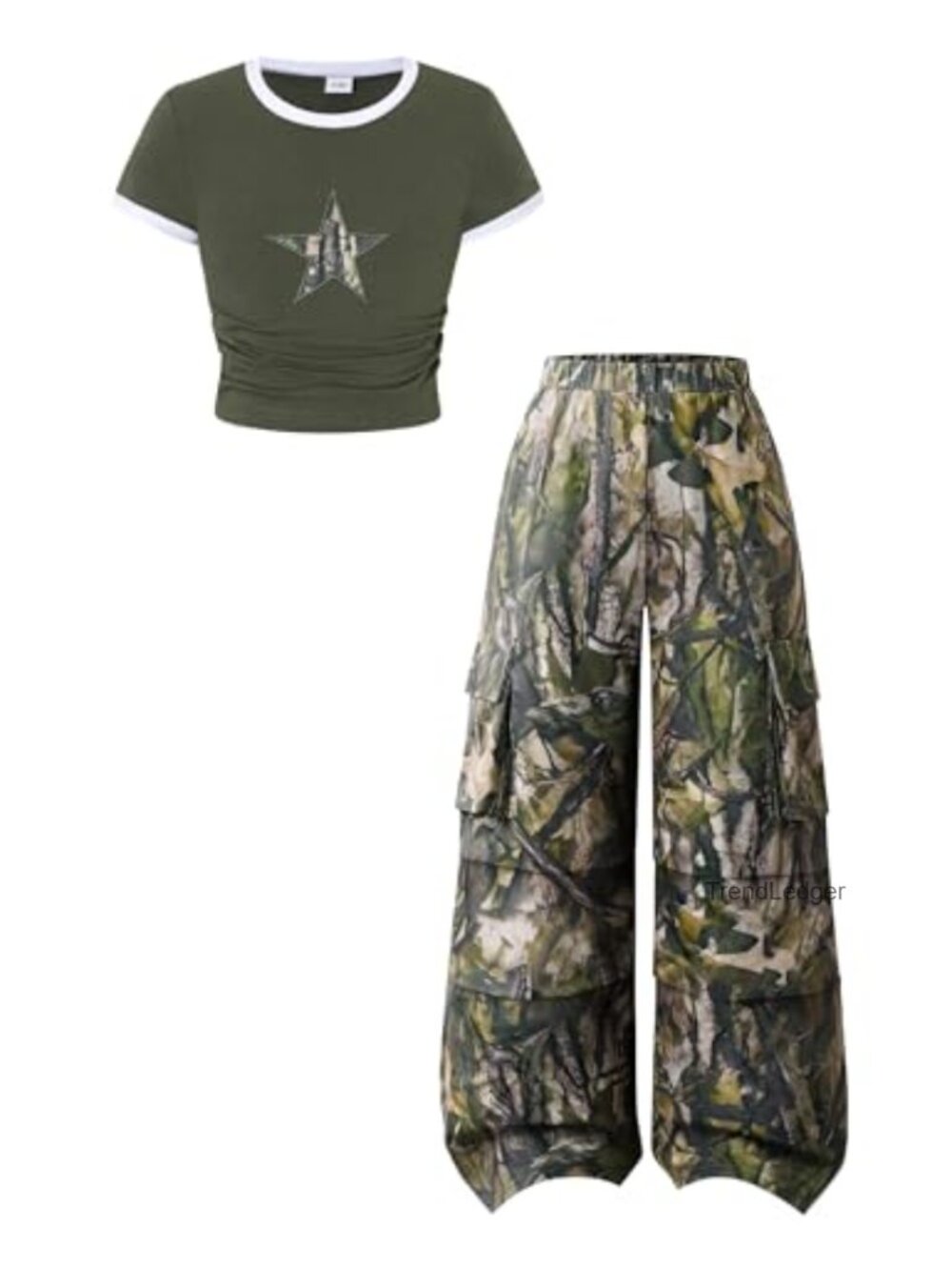 Girls 2 Piece Star Print T-Shirt & Cargo Pants Set Cotton Blend